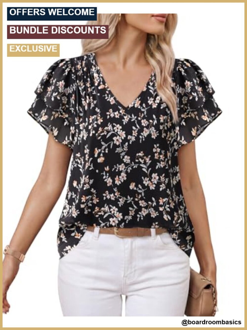 Chiffon Ruffle Short Sleeve V Neck Blouse Dressy Casual Work Top